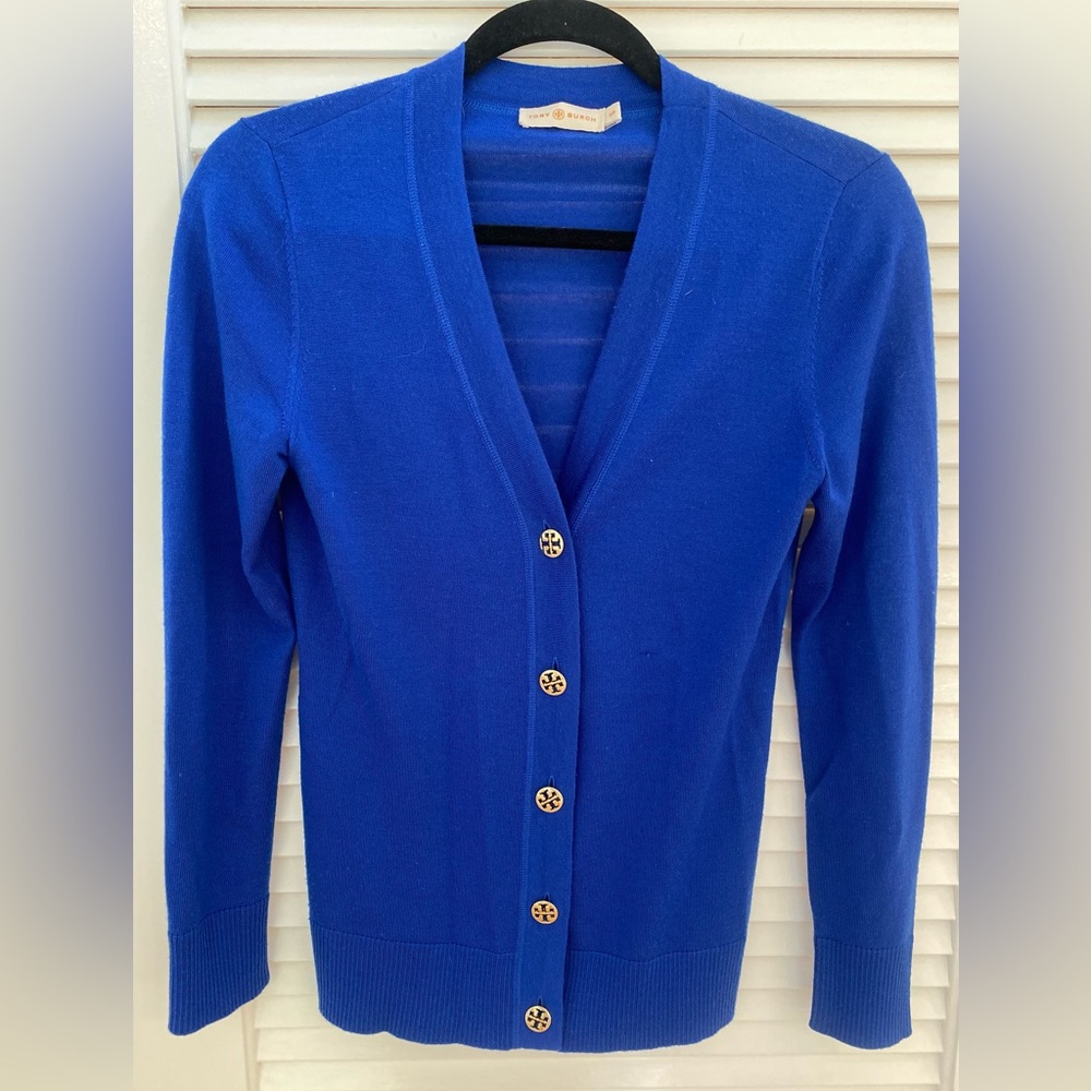 Tory Burch Simone blue cardigan. Size small.